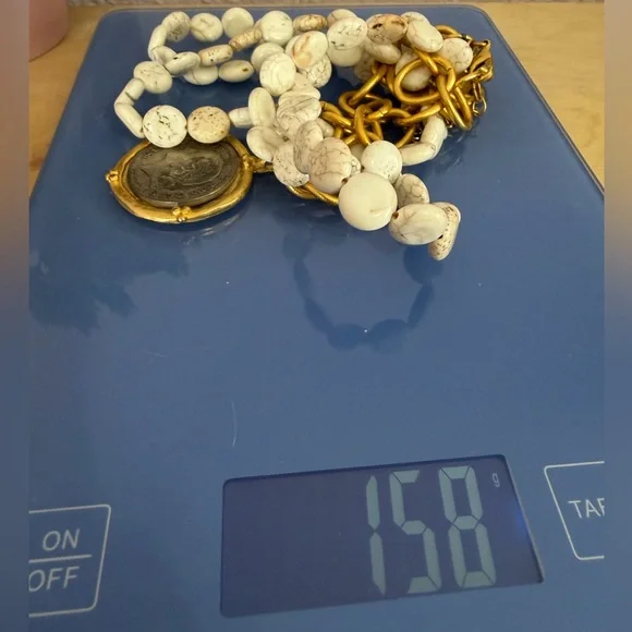 Susan Shaw Mixed Metal Coin Multi-Strand White Turquoise Coin Necklace - Picture 9 of 9